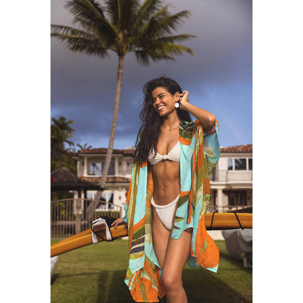 Lulus Kapua Aqua Blue Leaf Print Cover-up Shawl - Size One Size